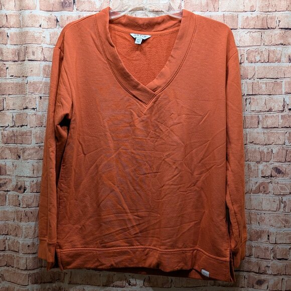 Orvis Orange/Rust V-Neck Sweatshirt Size Med - Picture 1 of 15